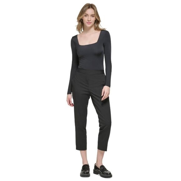 CALVIN KLEIN Women's Square-Neck Black Long Sleeved Bodysuit NWT - Picture 4 of 4